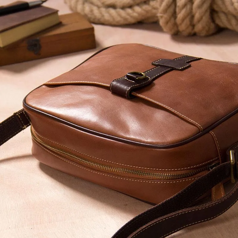 Leather Mens Brown Messenger Bag Shoulder Bag Crossbody Bag for Men