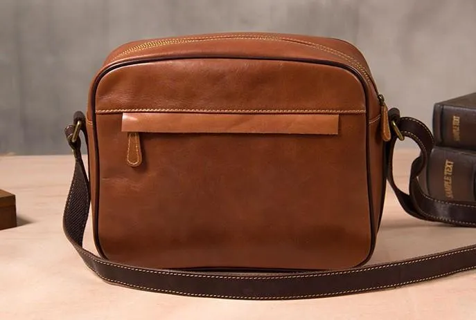 Leather Mens Brown Messenger Bag Shoulder Bag Crossbody Bag for Men