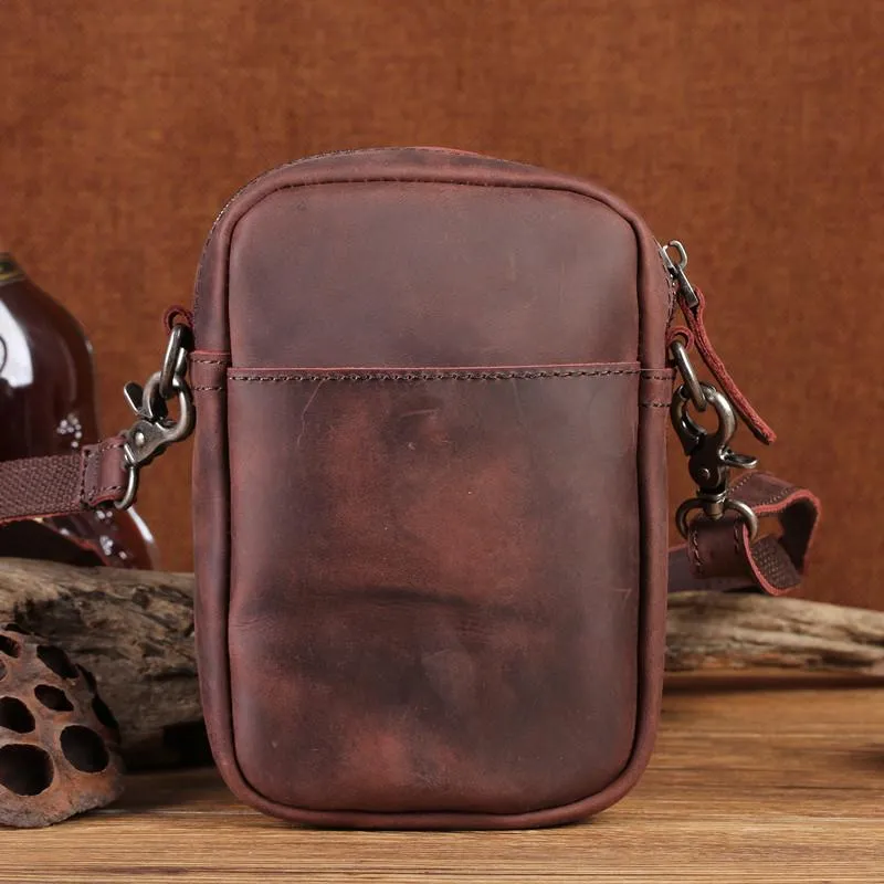 Leather Men's Brown Small Shoulder Bag Mini Side Bag Phone Messenger Bag For Men