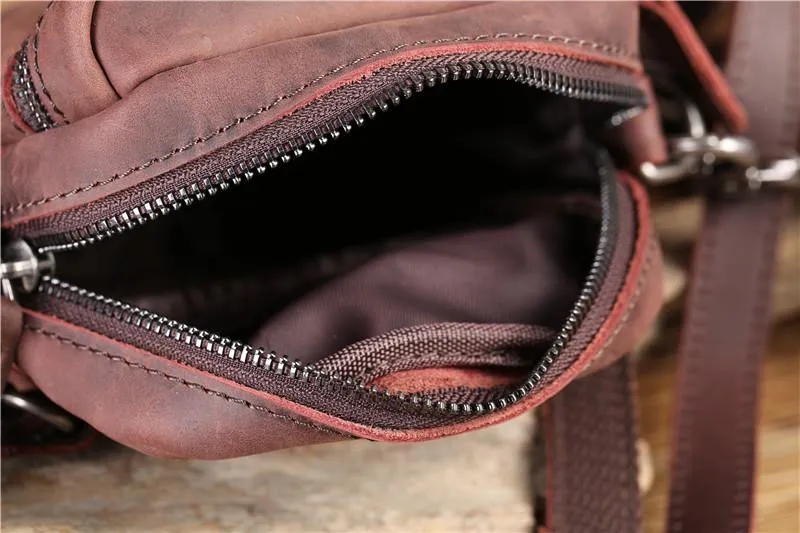Leather Men's Brown Small Shoulder Bag Mini Side Bag Phone Messenger Bag For Men