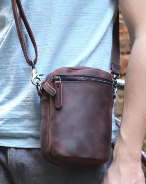 Leather Men's Brown Small Shoulder Bag Mini Side Bag Phone Messenger Bag For Men