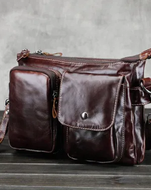 Leather Mens Coffee Cool Small Messenger Bag Vintage Shoulder Bags For Men