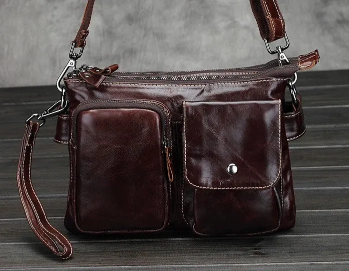 Leather Mens Coffee Cool Small Messenger Bag Vintage Shoulder Bags For Men