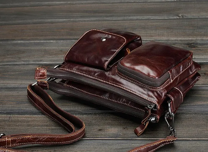 Leather Mens Coffee Cool Small Messenger Bag Vintage Shoulder Bags For Men