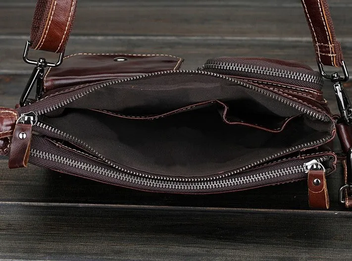 Leather Mens Coffee Cool Small Messenger Bag Vintage Shoulder Bags For Men