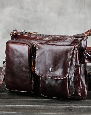 Leather Mens Coffee Cool Small Messenger Bag Vintage Shoulder Bags For Men