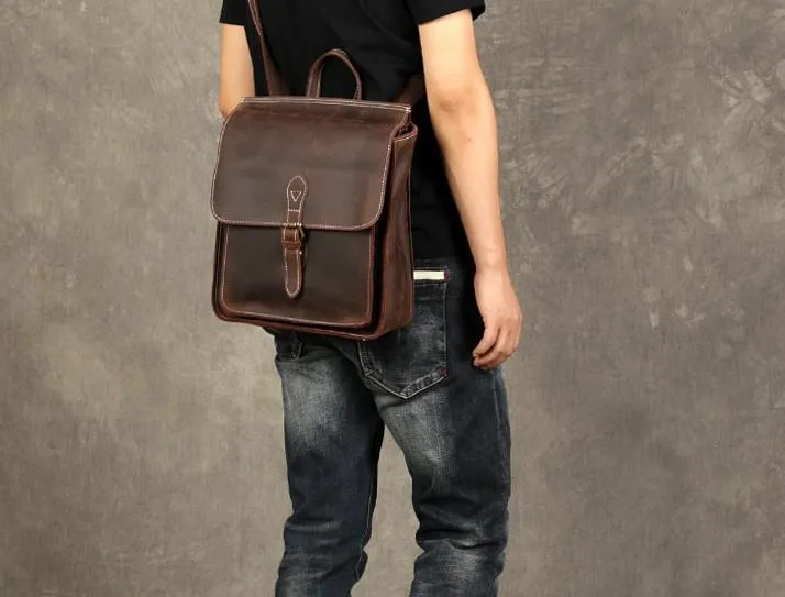 Leather Mens Cool Backpack Messenger Bag Coffee Travel Backpack Hiking Backpack for men