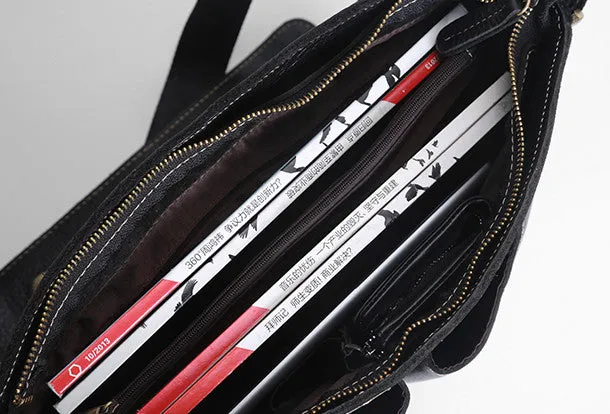 Leather mens Cool messenger bag vintage shoulder laptop bag for men