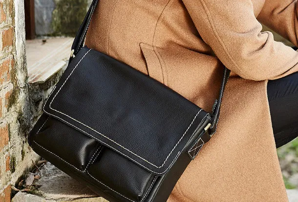 Leather mens Cool messenger bag vintage shoulder laptop bag for men