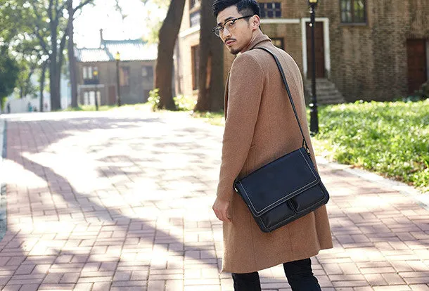 Leather mens Cool messenger bag vintage shoulder laptop bag for men