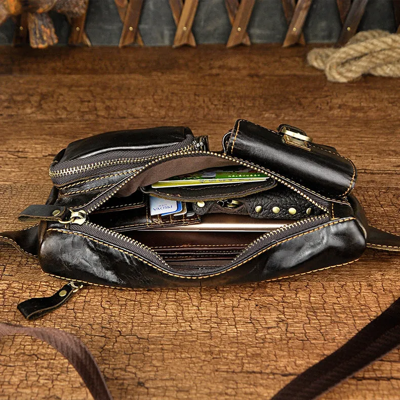 LEATHER MENS FANNY PACK WAIST BAG HIP PACK BELT BAG MEN