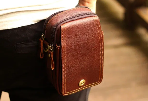 Leather Mens Small Belt Pouch Waist Bag Hip Pack Belt Bag for Men