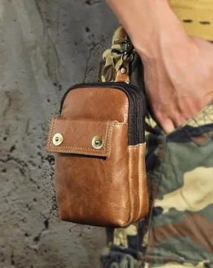 Leather Mens WAIST POUCH with Belt Loop Cell Phone Holster Belt Pouch for Men