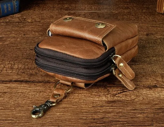 Leather Mens WAIST POUCH with Belt Loop Cell Phone Holster Belt Pouch for Men