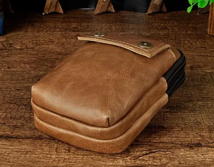 Leather Mens WAIST POUCH with Belt Loop Cell Phone Holster Belt Pouch for Men