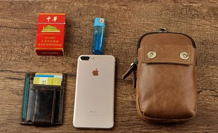 Leather Mens WAIST POUCH with Belt Loop Cell Phone Holster Belt Pouch for Men