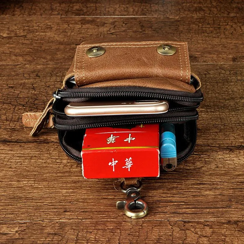 Leather Mens WAIST POUCH with Belt Loop Cell Phone Holster Belt Pouch for Men