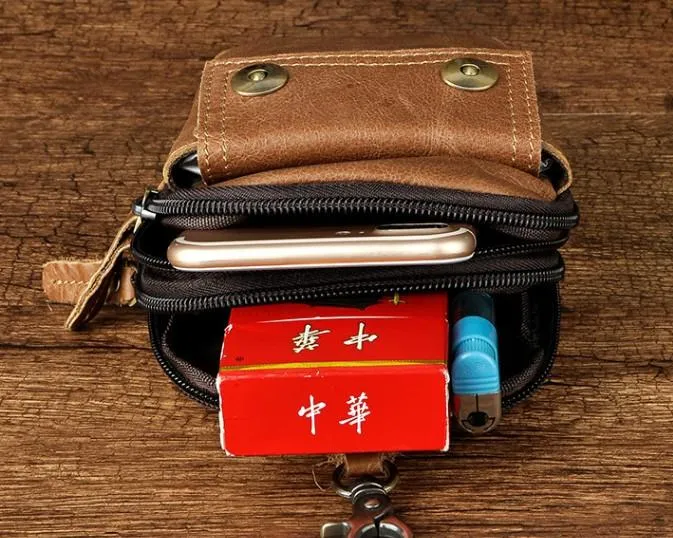 Leather Mens WAIST POUCH with Belt Loop Cell Phone Holster Belt Pouch for Men