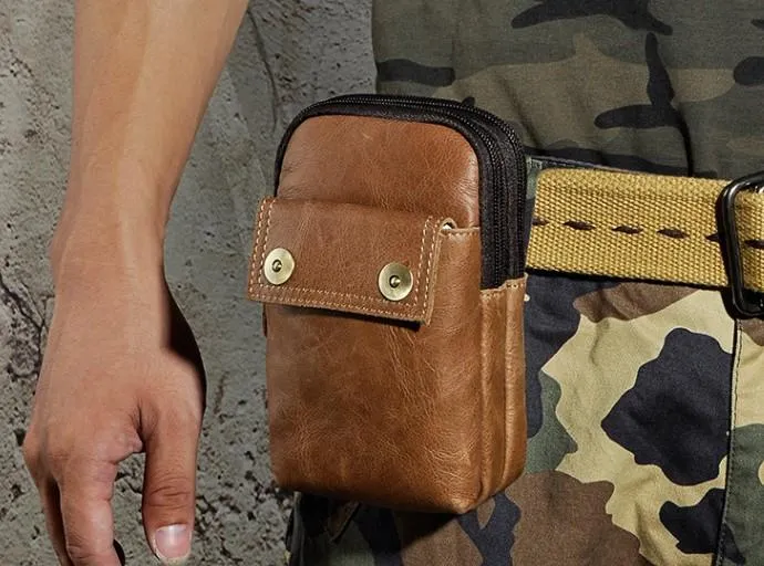 Leather Mens WAIST POUCH with Belt Loop Cell Phone Holster Belt Pouch for Men