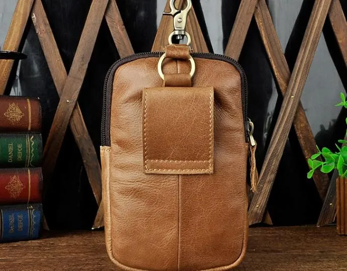 Leather Mens WAIST POUCH with Belt Loop Cell Phone Holster Belt Pouch for Men