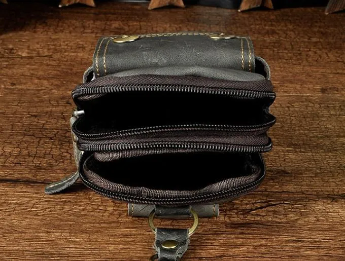 Leather Mens WAIST POUCH with Belt Loop Cell Phone Holster Belt Pouch for Men