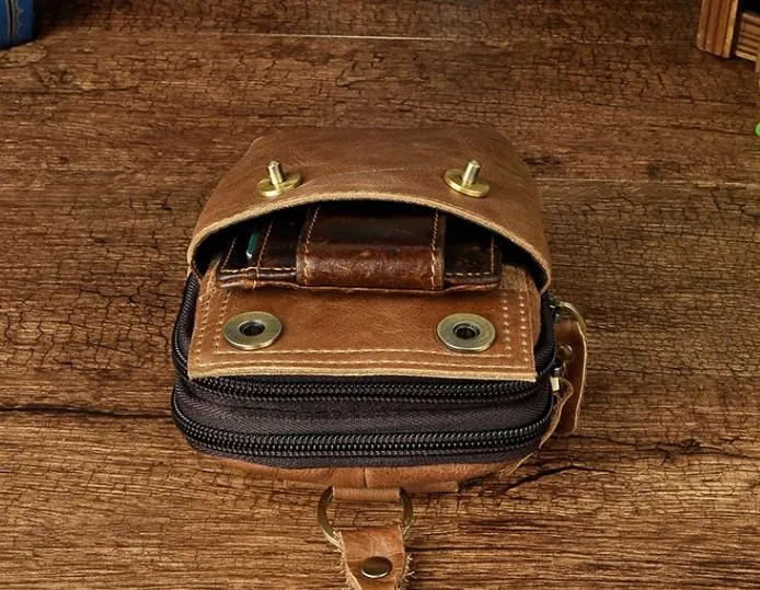 Leather Mens WAIST POUCH with Belt Loop Cell Phone Holster Belt Pouch for Men