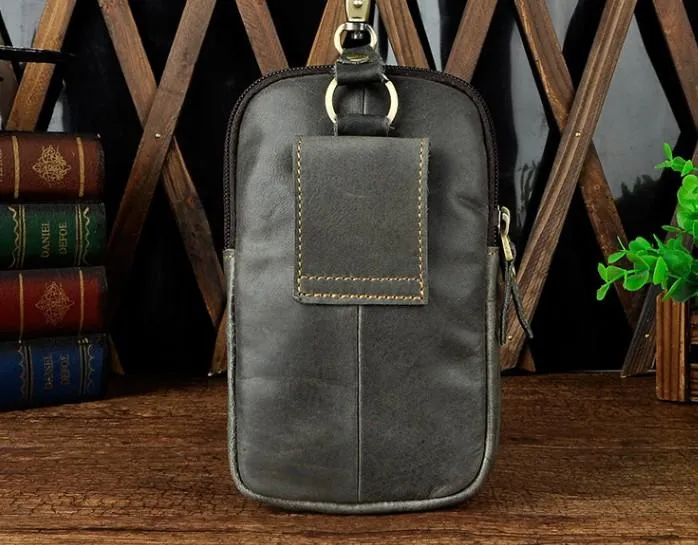 Leather Mens WAIST POUCH with Belt Loop Cell Phone Holster Belt Pouch for Men