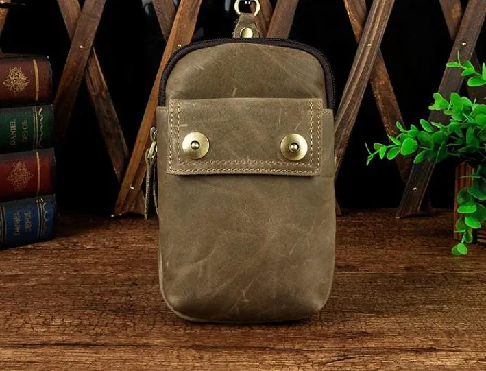 Leather Mens WAIST POUCH with Belt Loop Cell Phone Holster Belt Pouch for Men