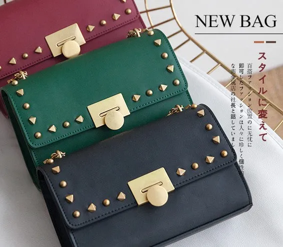 Leather Stylish Womens Rivet Handbag Work Purse Chain Shoulder Bag for Women