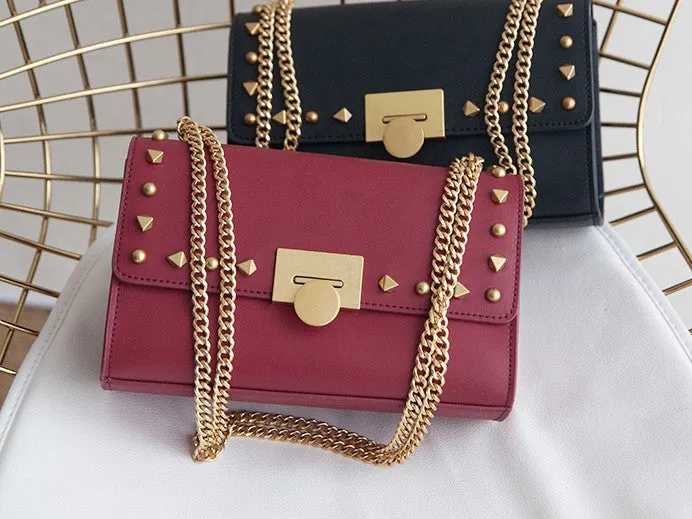 Leather Stylish Womens Rivet Handbag Work Purse Chain Shoulder Bag for Women