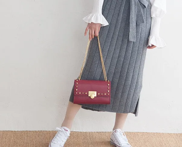 Leather Stylish Womens Rivet Handbag Work Purse Chain Shoulder Bag for Women