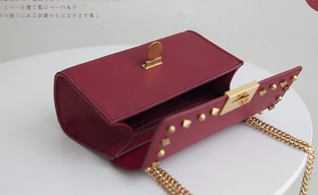 Leather Stylish Womens Rivet Handbag Work Purse Chain Shoulder Bag for Women