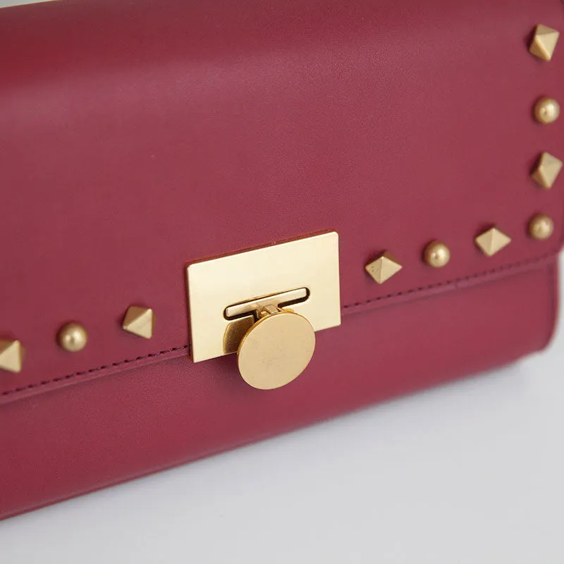 Leather Stylish Womens Rivet Handbag Work Purse Chain Shoulder Bag for Women
