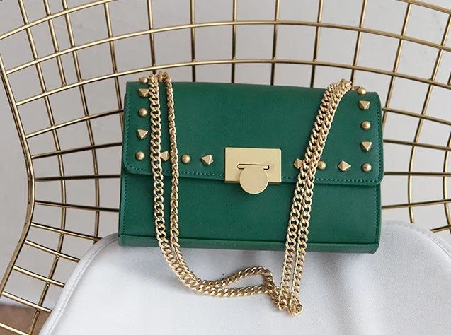 Leather Stylish Womens Rivet Handbag Work Purse Chain Shoulder Bag for Women
