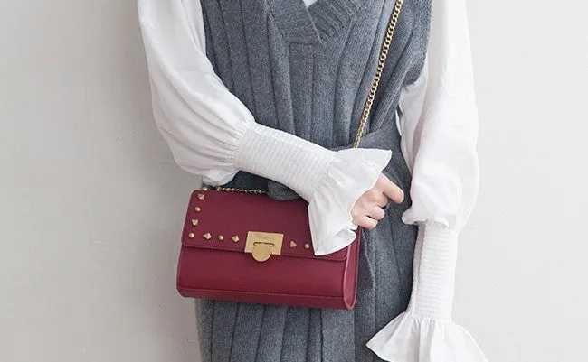 Leather Stylish Womens Rivet Handbag Work Purse Chain Shoulder Bag for Women