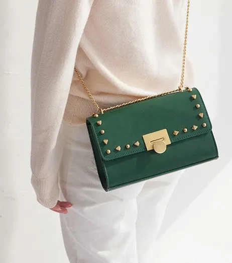 Leather Stylish Womens Rivet Handbag Work Purse Chain Shoulder Bag for Women