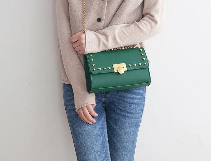 Leather Stylish Womens Rivet Handbag Work Purse Chain Shoulder Bag for Women