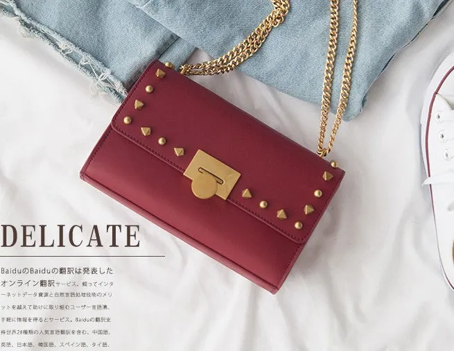 Leather Stylish Womens Rivet Handbag Work Purse Chain Shoulder Bag for Women