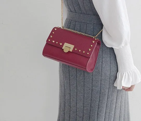 Leather Stylish Womens Rivet Handbag Work Purse Chain Shoulder Bag for Women