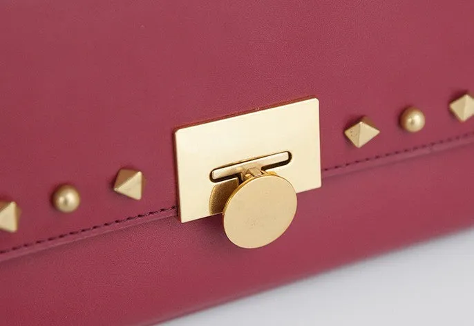 Leather Stylish Womens Rivet Handbag Work Purse Chain Shoulder Bag for Women