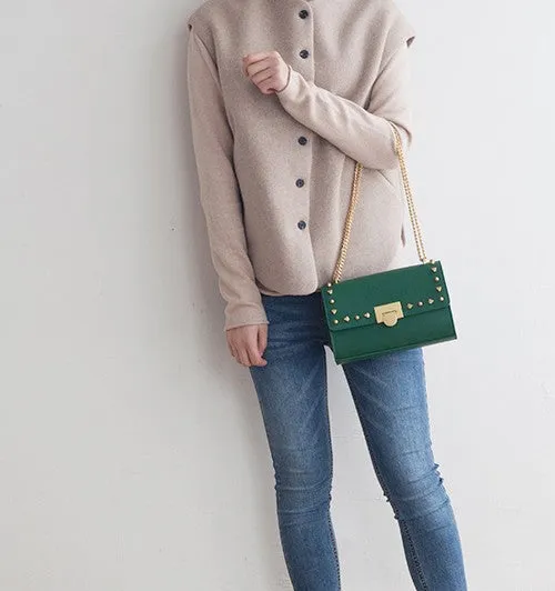 Leather Stylish Womens Rivet Handbag Work Purse Chain Shoulder Bag for Women