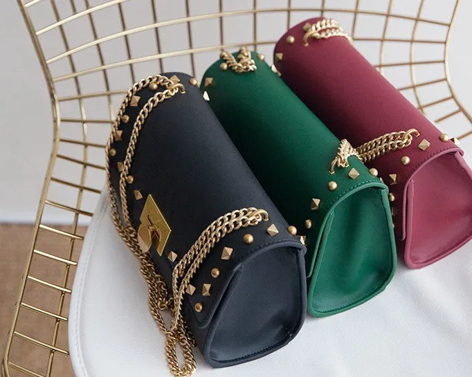 Leather Stylish Womens Rivet Handbag Work Purse Chain Shoulder Bag for Women