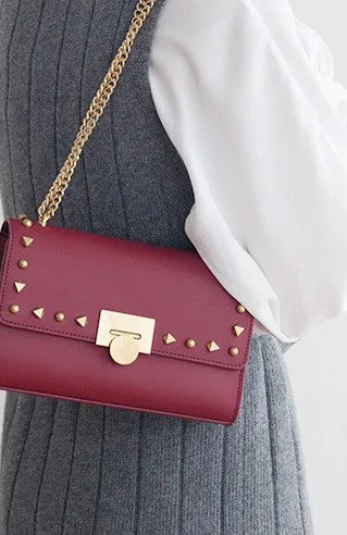 Leather Stylish Womens Rivet Handbag Work Purse Chain Shoulder Bag for Women