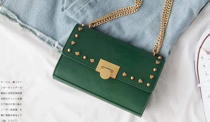 Leather Stylish Womens Rivet Handbag Work Purse Chain Shoulder Bag for Women