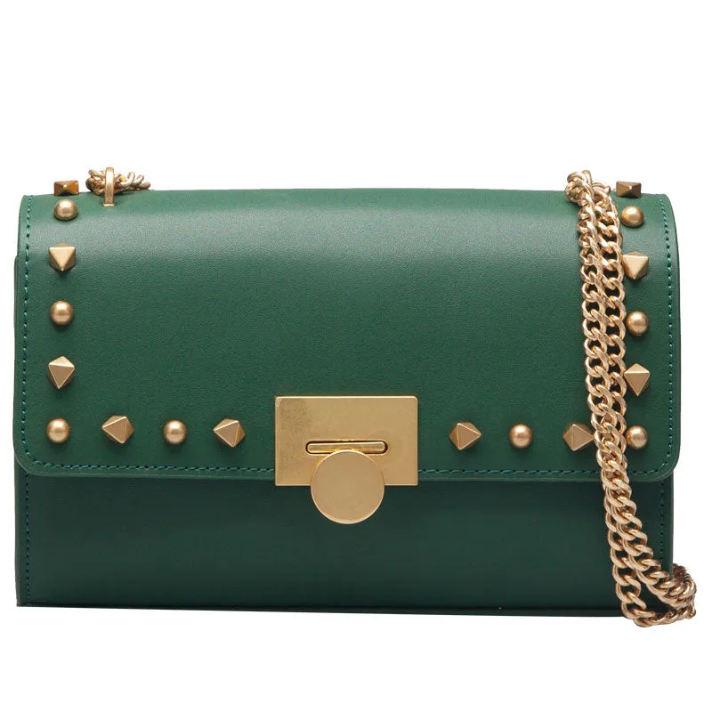 Leather Stylish Womens Rivet Handbag Work Purse Chain Shoulder Bag for Women