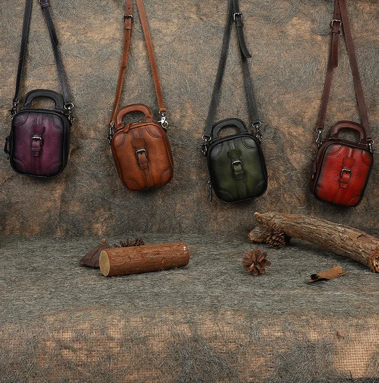 Leather Womens Small Vertical Shoulder Bag Small Handmade Crossbody Handbag Purse for Ladies