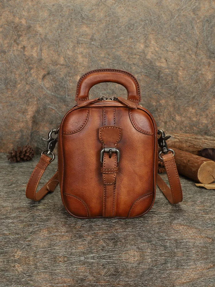Leather Womens Small Vertical Shoulder Bag Small Handmade Crossbody Handbag Purse for Ladies
