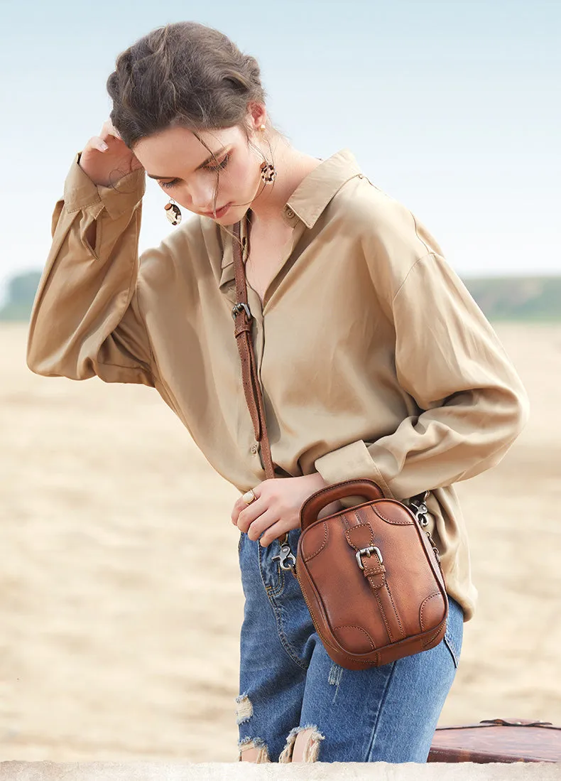 Leather Womens Small Vertical Shoulder Bag Small Handmade Crossbody Handbag Purse for Ladies