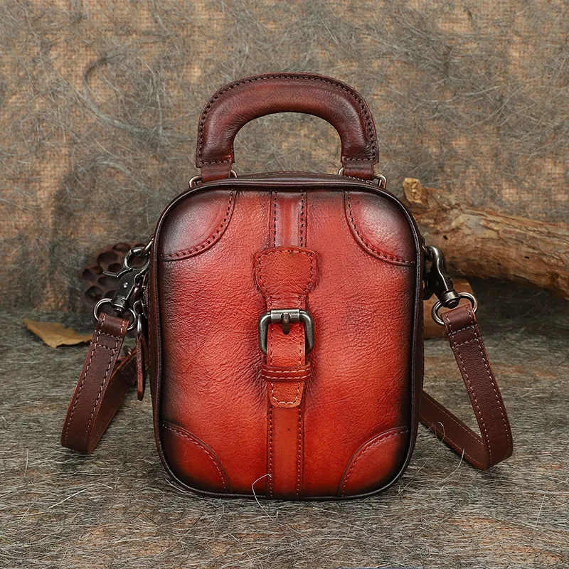 Leather Womens Small Vertical Shoulder Bag Small Handmade Crossbody Handbag Purse for Ladies