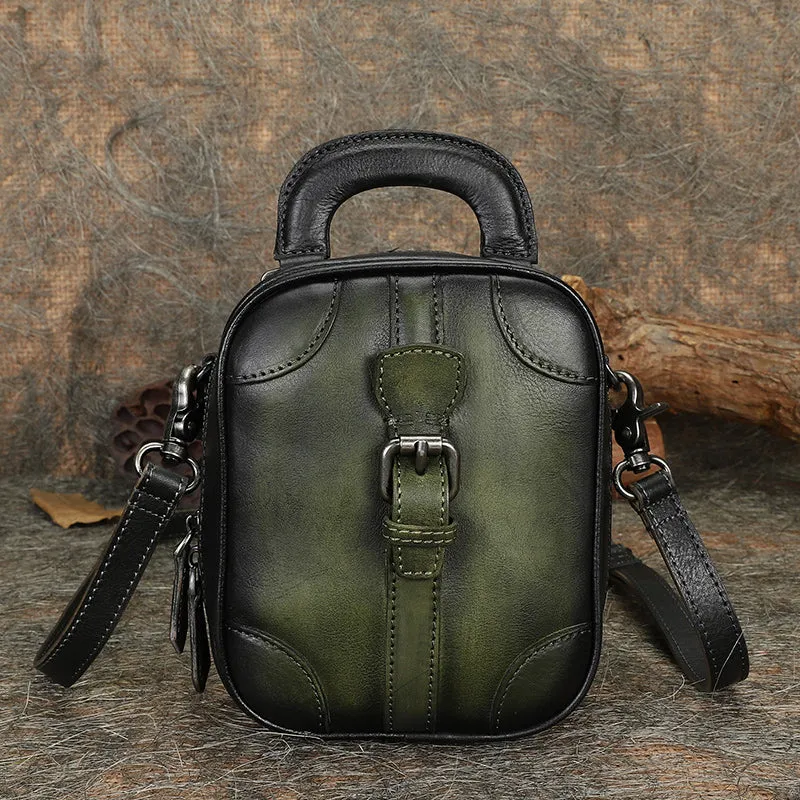 Leather Womens Small Vertical Shoulder Bag Small Handmade Crossbody Handbag Purse for Ladies